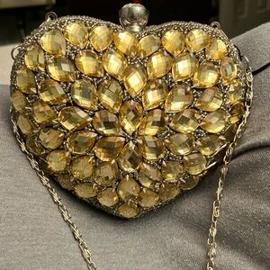 Glamorous Gold Gemstone Heart Clutch